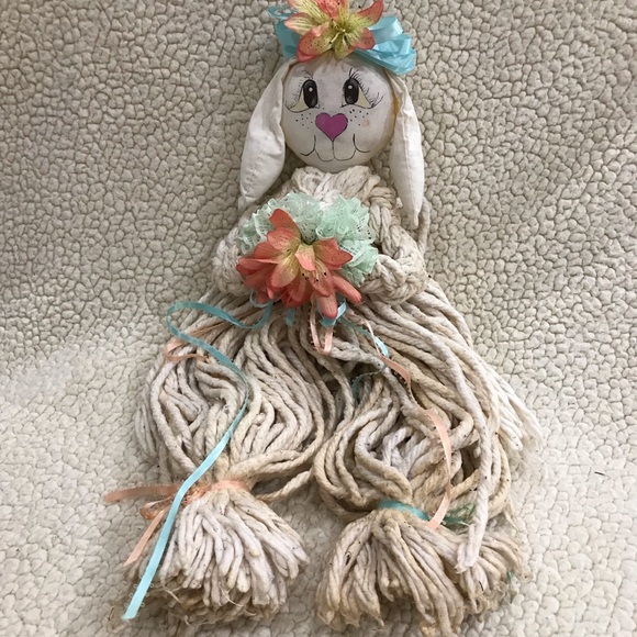 Other - Easter Bunny Rabbit Mop Doll with Flowers & Ribbon Decoration Home Decor
